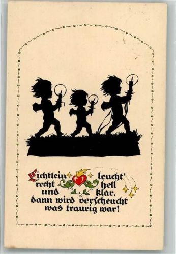 1927 Scherenschnitt Drei kleine Engel mit Kerzen