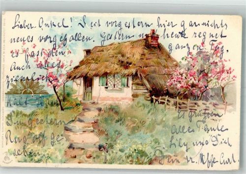 1899 Reetgedecktes Bauernhaus Sonnenschein-Postkarte Serie IV Adelskorrespondenz