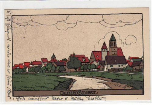 Gunzenhausen, Steindruck mit Gesamtansicht gelaufen von 1936 kleiner Knick unten links, sonst gut erhalten