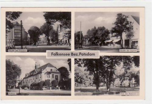 Falkensee mit Straße des Friedens, Straße der Jugend, Rathaus und Platz der Nationen. Karte beschrieben Sehr gute Erhaltung.