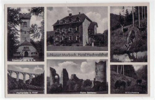 Morbach, Hotel Hochwaldhof mit 6 Abbildungen gelaufen von 1942. Gute Erhaltung.