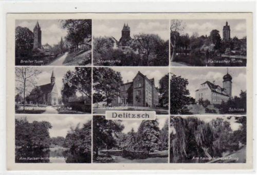 Delitzsch mit 9 Abbildungen gelaufen von 1936. Gute Erhaltung.