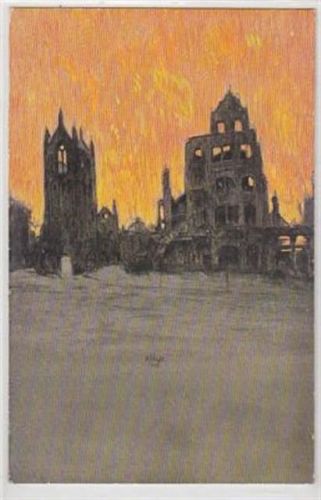 Lyck Künstlerkarte von Lyck / Elk nach Originalgemälden von Fritz Haß. zerstörte Gebäude ungelaufen Gute Erhaltung.