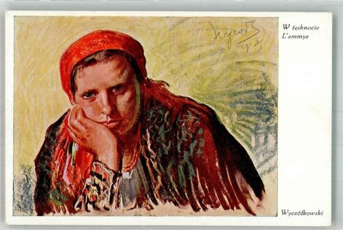 Krakau sign. Wyczolkowski Sehnsüchtig guckende junge Frau in der Galerie Polska