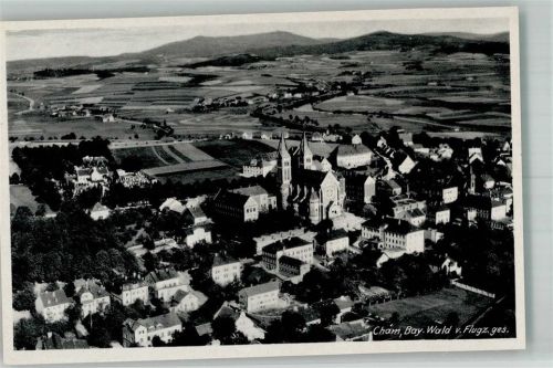 Cham 1940 Fliegeraufnahme des Ortes mit Klosterkirche Maria Hilf