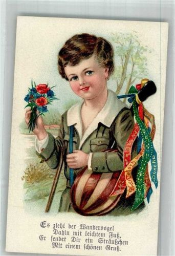 Junge mit Laute Korn- und Mohnblumen