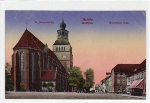 Malchin mit Marktplatz, St. johanneskirche Wargentiner-Straße. Ungelaufen kleiner Knick oben rechts, sonst gut erhalten.