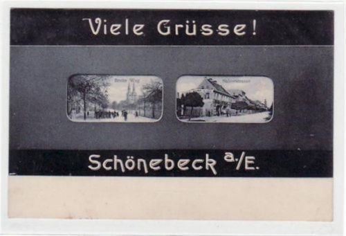 Schönebeck a.d. Elbe mit Salzerstrasse und Breite Weg gelaufen, Stempel nicht lesbar. Gute Erhaltung.