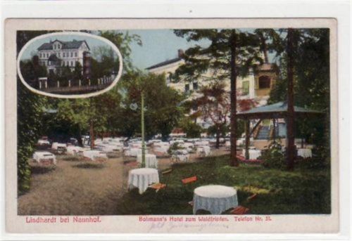 Lindhardt bei Naunhof mit Bohmanns Hotel zum Waldfrieden. Feldpost, mit Stempel von 1916. Gute Erhaltung.