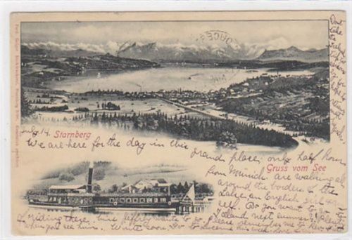 Starnberg. Panorama Dampfer gelaufen am 14. Juli 1902. Gute Erhaltung.