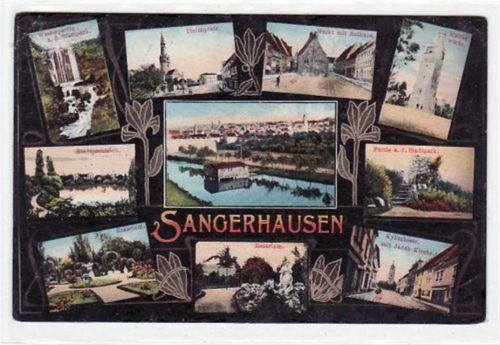 Sangerhausen Sangerhausen mit zehn verschiedenen Abbildungen. Feldpost, mit Stempel von 1912 leicht bügig, leicht fleckig, sonst gut erhalten.