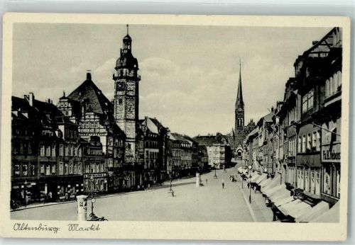 Altenburg Markt Litfaßsäule Kirche Uhr Geschäfte