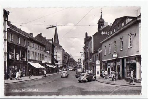Hilden Hilden mit Mittelstraße gelaufen, mit Marke und Stempel von 1968. Leichter Stempeldurchdruck, sonst gut erhalten
