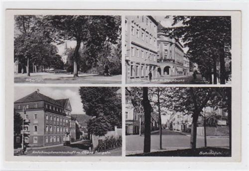 Pirna an der Elbe. Bahnhofstrasse Albertstrasse Grohmannstrasse Stadtbank Amtshauptmannschaft mit Obere Burgstrasse. Karte beschrieben Gute Erhaltung.