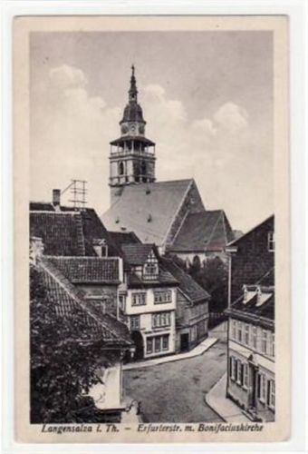 Langensalza i. Thür. Erfurterstraße mit Bonifaciuskirche ungelaufen Eckbug oben links, sonst gut erhalten.
