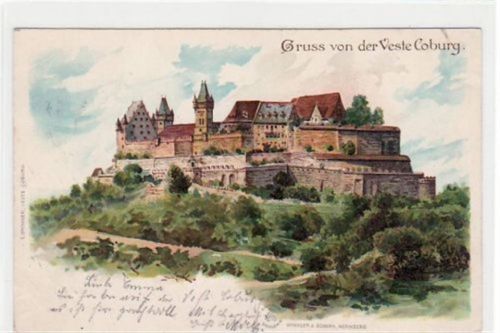 Coburg, Lithographie mit Veste gelaufen von 1899. Ecken mit Albumabdrücken, sonst gut erhalten