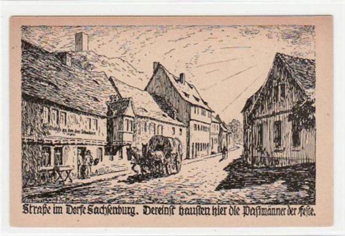 Federzeichnung, Straße im Dorfe Sachsenburg ungelaufen Gute Erhaltung.