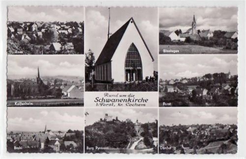 Rund um die Schwanenkirche bei Forst, Kreis Cochem gelaufen von ca. 1957. Gute Erhaltung.
