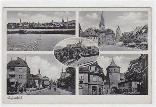 Lichtenfels. Marktplatz Bambergerstraße, eine Teilansicht unteren Stadtturm, eine Mainpartie Schloß Banz. Ungelaufen. Leicht fleckig, sonst gut erhalten