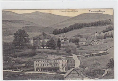 Ober-Giersdorf-Hain - Podgórzyn / Kreis Hirschberg - Jelenia Góra im Riesengebirge. Teilansicht gelaufen. Marke entfernt. Vorder- und Rückseite stockfleckig, sonst gut erhalten