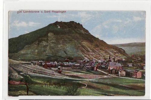 Burg Landskrone und Dorf Heppingen ungelaufen leichte Abschürfungen, kleiner Knick oben links und rechts, sonst gut erhalten