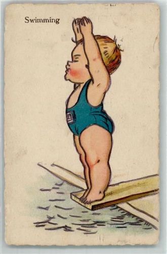 1930 Swimming Kind auf dem Sprungbrett AK