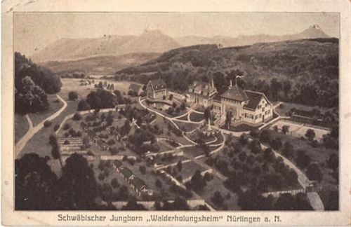 Nürtingen am Neckar. Schwäbischer Jungborn " Walderholungsheim " gelaufen kleiner Knick oben links und unten in der Mitte, Vorder- und Rückseite leicht fleckig, sonst gut erhalten