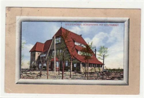 Wesermünde Geestemünde, Passepartoutkarte mit Bürgerpark Restaurant gelaufen, 1914. Leichte Stempelspuren, kleiner Knick unten links, sonst gut erhalten