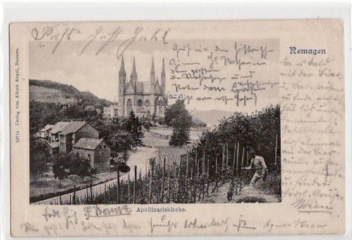 Remagen Remagen am Rhein mit Apollinariskirche gelaufen von 1903. Ecken mit Albumabdrücken, kleiner Knick oben rechts, sonst gut erhalten