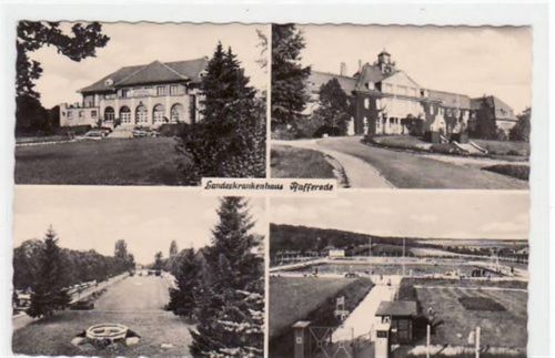 Mühlhausen Mühlhausen mit 4 Abbildungen des Landeskrankenhauses Pfafferode gelaufen, Marke entfernt, handschriftliches Datum von 1962, rückseitiger Stempel: Mühlhausen - Pfafferode. Gute Erhaltung.