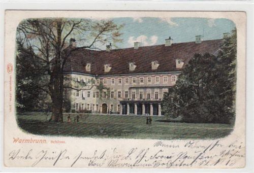Bad Warmbrunn i. Rsgb. Warmbrunn / Cieplice Slaskie-Zdrój - Kreis Hirschberg / Jelenia Góra. Schloss gelaufen 1902 kleiner Knick an der rechten unteren Ecke Vorder- und Rückseite stockfleckig, sonst gut erhalten
