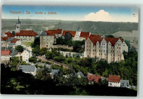 01683 O8255 Nossen 1915 - Bahnpost Freiberg Sachsen Nossen Zug 1318 7.6.1915 Kirche und Scloss