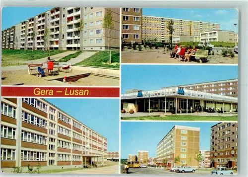 Lusan Birkenstraße Hans Beimler Oberschule Kaufhalle Zeulsdorfer Straße Bauarbeiter Neuerer Kinderwagen Sandkasten Bus Autos
