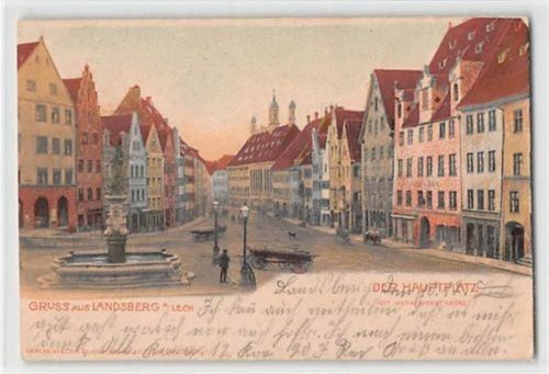 Landsberg am Lech. Der Hauptplatz mit Herkomerstrasse gelaufen. leichte Abschürfungen, kleiner Knick unten links, sonst gut erhalten
