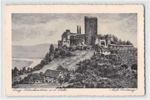 Künstlerkarte Hattingen-Blankenstein an der Ruhr. Blick auf die Burg gelaufen. Gute Erhaltung.