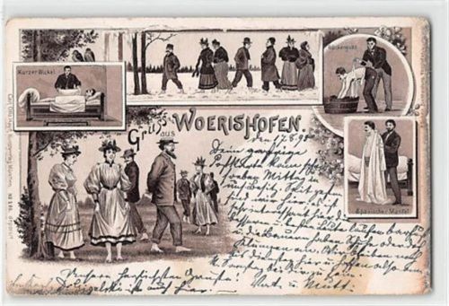 Lithographie Woerishofen mit Kurzer Wickel u. Spanischer Mantel gelaufen. Leicht abgerundete Ecke n, Oxydationsspuren, leicht fleckig, sonst gut erhalten