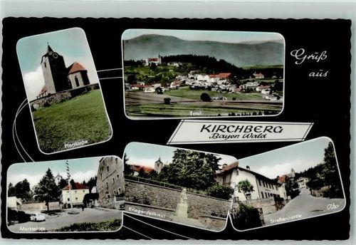 94259 W8378 Kirchberg i. Wald - Pfarrkirche Marktplatz Maibaum Kriegerdenkmal