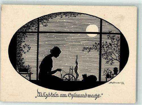 Mägdlein am Spinnrad AK