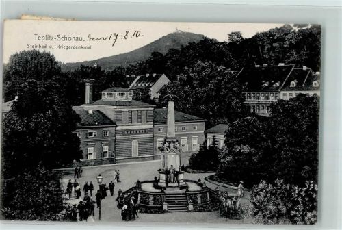 Teplice Teplitz-Schönau 1910 - Steinbad Kriegerdenkmal Säule Kutsche