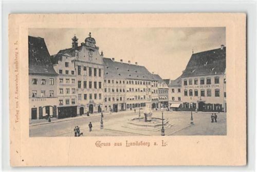 Landsberg am Lech. Hauptplatz mit Gasthaus zum goldenen Stern gelaufen. Leichter Knick linke Seite, sonst gut erhalten
