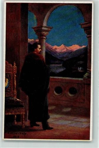 Münchner Kunst 3188 Mutterseelenallein AK Adel Ludwig II Künstlerkarte