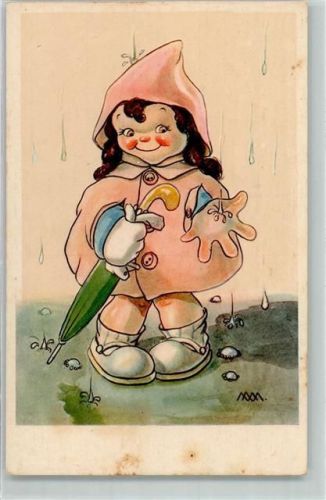 Stempato in Italia Cecami N. 1064 signiert Kind mit Regenschirm