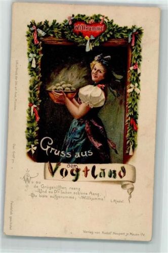 Plauen 1919 Gruss aus dem Vogtland Frau in Tracht mit Knödel AK