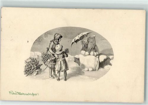 als Schneemann Kinder Schlitten mit einem Tannenbaum , Mistel , Verlag P.T.L. Art de Vienne Nr. 2103 AK Weihnachtsmann 1914