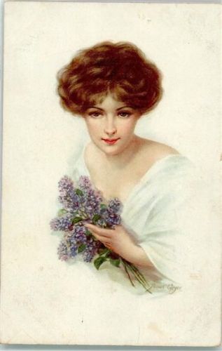 1918 Frau mit einem Blumenstrauß sign. Geyer