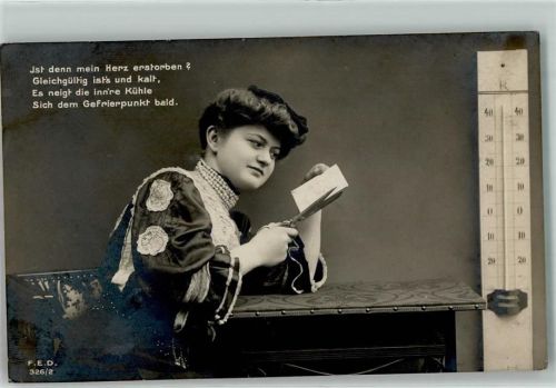 Thermomenter Schere Ist denn mein Herz erstorben ? Liebesbrief 1908 Foto AK