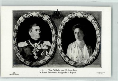 Fürst Wilhelm v. Hohenzollern und Braut Prinzessin Adelgunde v. Bayern Verlag Percy Hein Nr. 97 Adel Preußen Foto AK