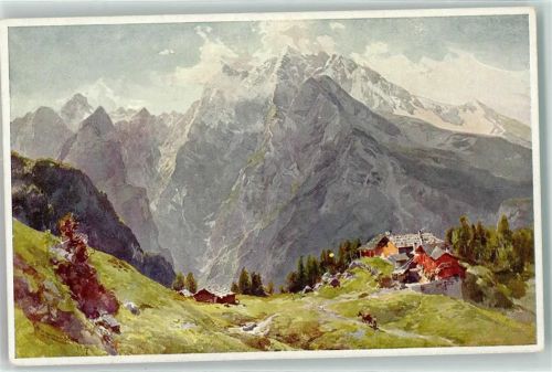 Alpiner Kunstverlag Richter Nr. 34 - Priesberg gegen Watzmann , Berge AK