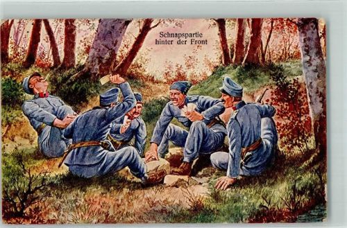 Schnapspartie hinter der Front WK I AK Kartenspiel 1915 Künstlerkarte