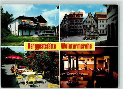 Bad Windsheim Gasthaus Weinturmsruhe Gastraum Terrasse Brunnen